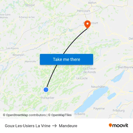 Goux-Les-Usiers La Vrine to Mandeure map