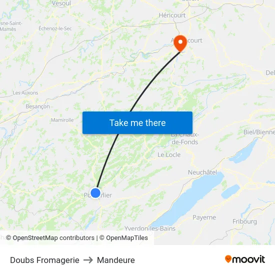 Doubs Fromagerie to Mandeure map