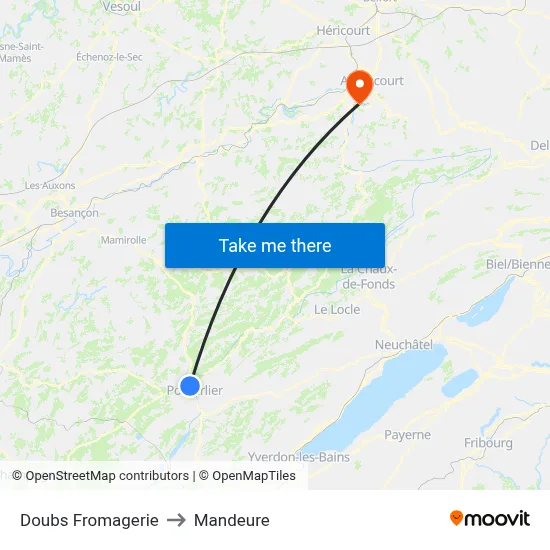 Doubs Fromagerie to Mandeure map