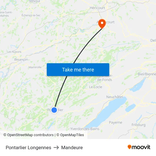 Pontarlier Longennes to Mandeure map