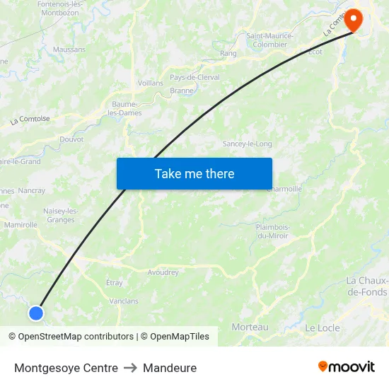 Montgesoye Centre to Mandeure map