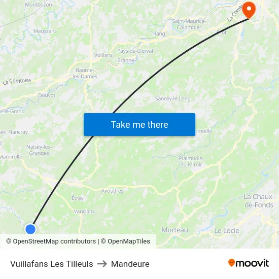 Vuillafans Les Tilleuls to Mandeure map