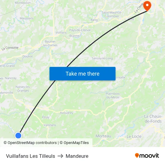 Vuillafans Les Tilleuls to Mandeure map