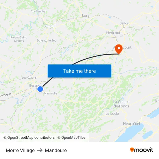 Morre Village to Mandeure map