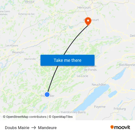 Doubs Mairie to Mandeure map