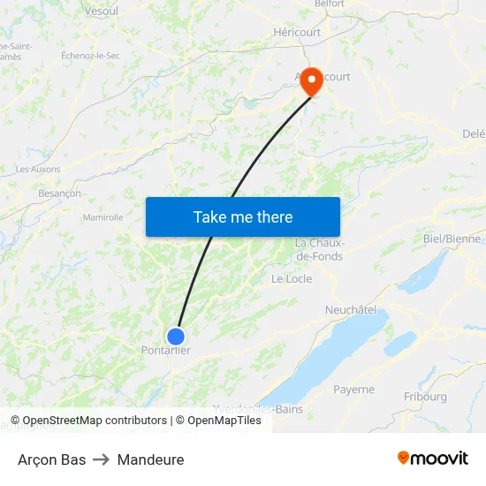 Arçon Bas to Mandeure map