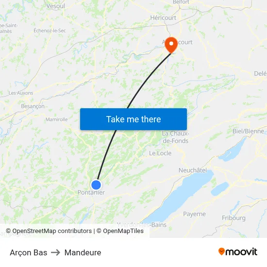 Arçon Bas to Mandeure map
