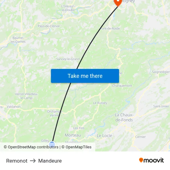 Remonot to Mandeure map
