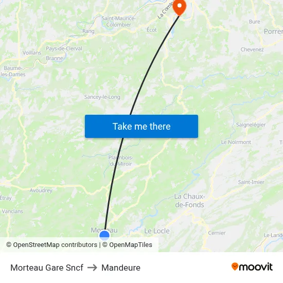 Morteau Gare Sncf to Mandeure map