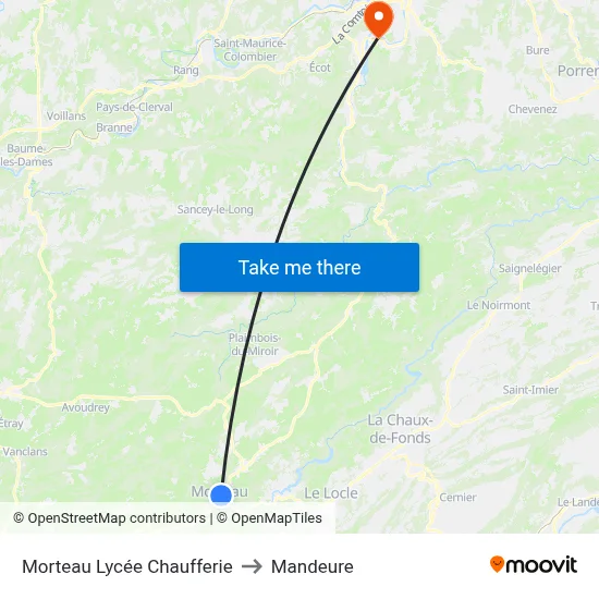 Morteau Lycée Chaufferie to Mandeure map