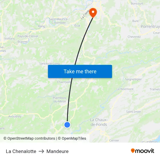 La Chenalotte to Mandeure map