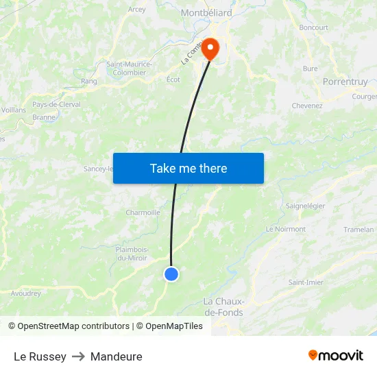 Le Russey to Mandeure map