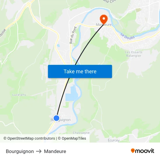 Bourguignon to Mandeure map