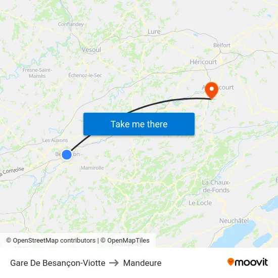 Gare De Besançon-Viotte to Mandeure map