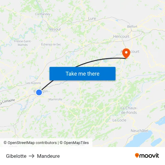 Gibelotte to Mandeure map