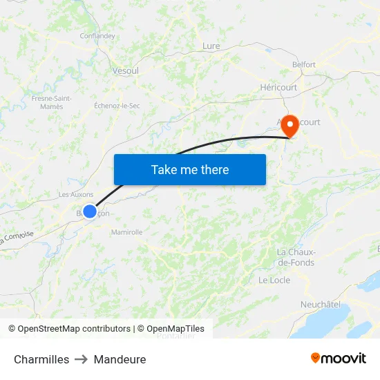 Charmilles to Mandeure map