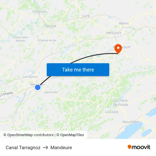 Canal Tarragnoz to Mandeure map
