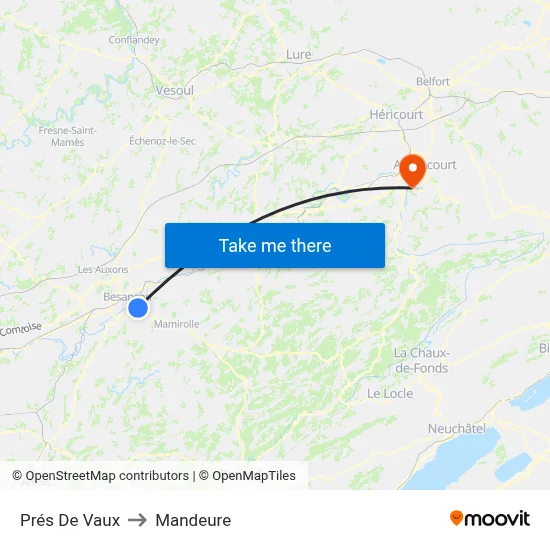 Prés De Vaux to Mandeure map