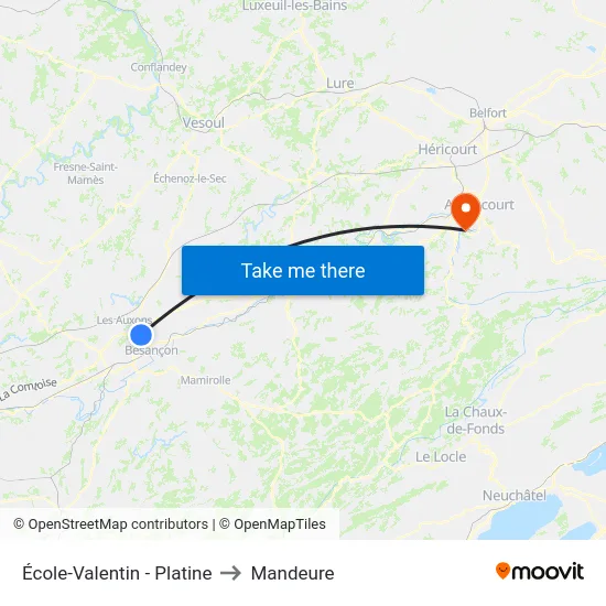 École-Valentin - Platine to Mandeure map