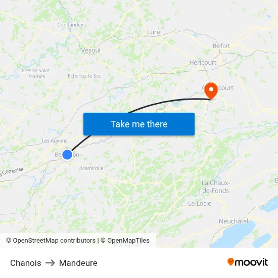 Chanois to Mandeure map