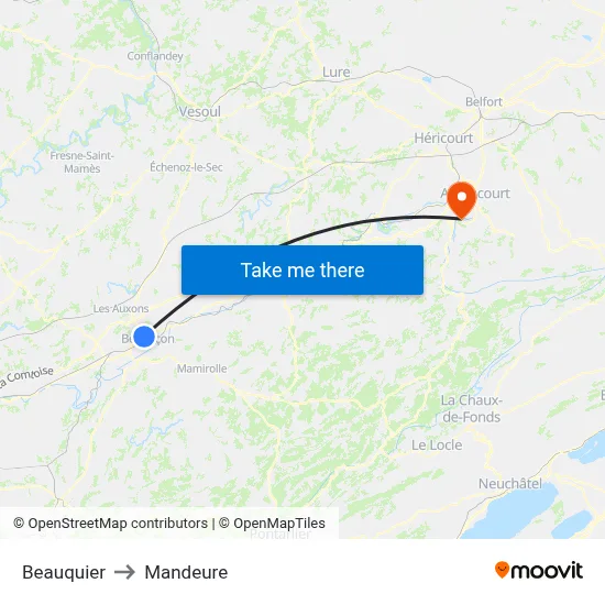 Beauquier to Mandeure map