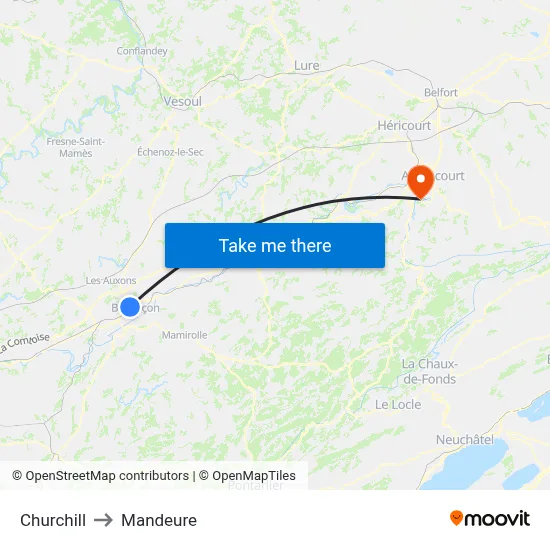 Churchill to Mandeure map
