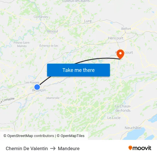 Chemin De Valentin to Mandeure map