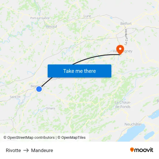 Rivotte to Mandeure map
