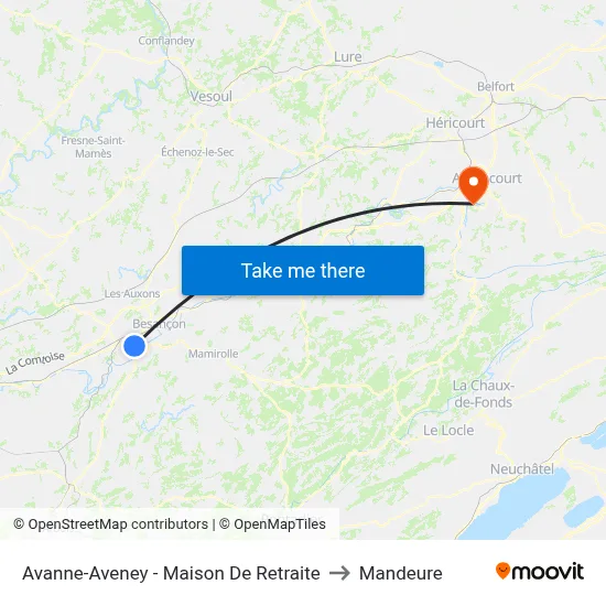 Avanne-Aveney - Maison De Retraite to Mandeure map