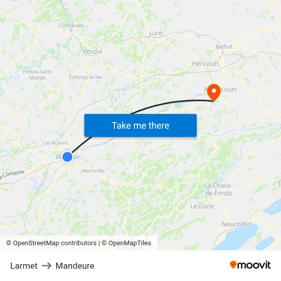 Larmet to Mandeure map