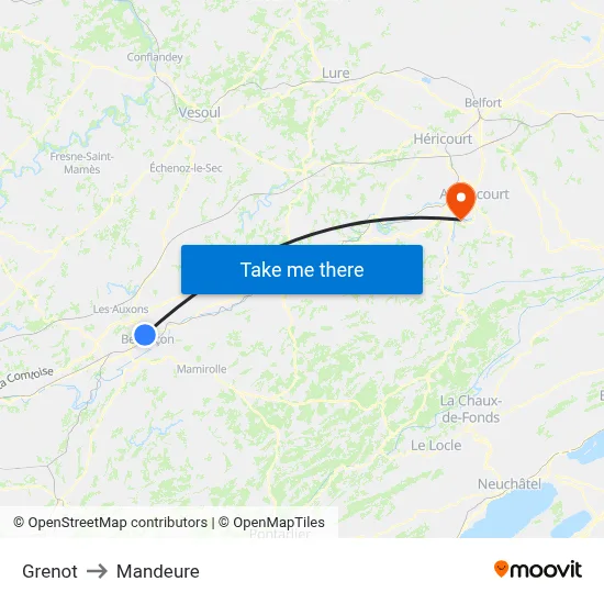 Grenot to Mandeure map
