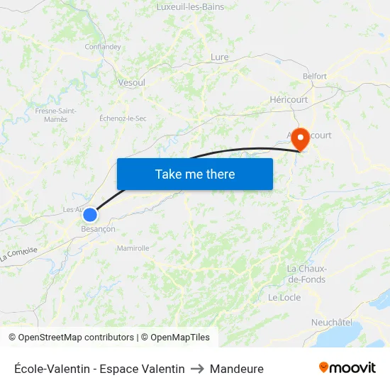 École-Valentin - Espace Valentin to Mandeure map