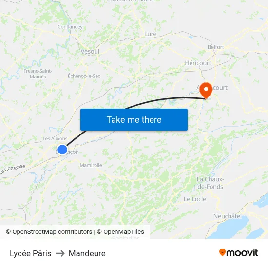 Lycée Pâris to Mandeure map
