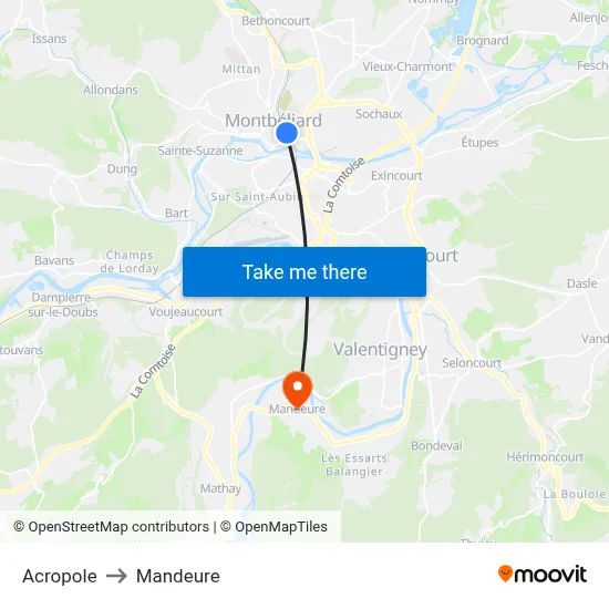 Acropole to Mandeure map