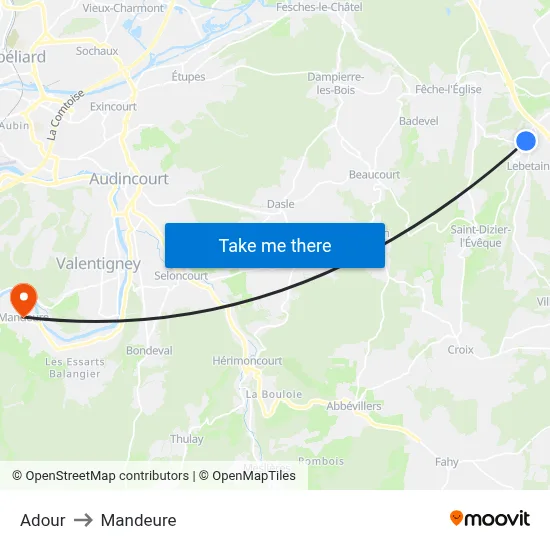 Adour to Mandeure map