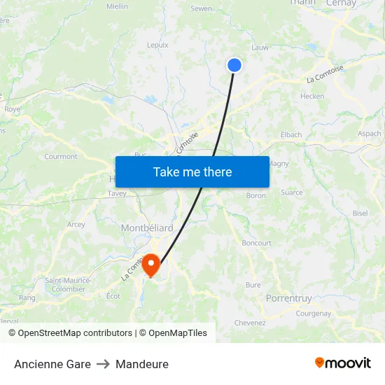 Ancienne Gare to Mandeure map