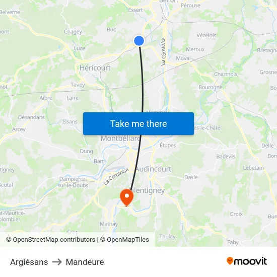 Argiésans to Mandeure map