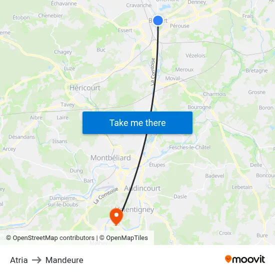 Atria to Mandeure map