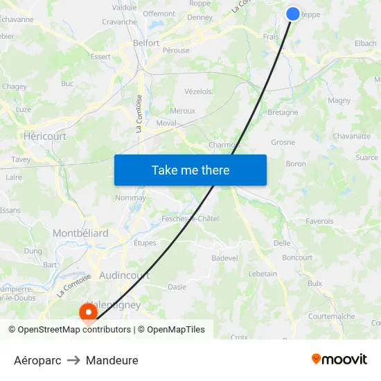 Aéroparc to Mandeure map