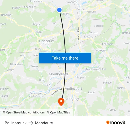 Ballinamuck to Mandeure map