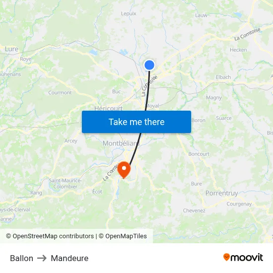 Ballon to Mandeure map