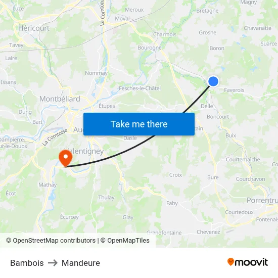 Bambois to Mandeure map