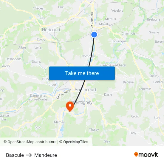 Bascule to Mandeure map