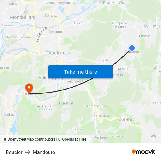 Beucler to Mandeure map