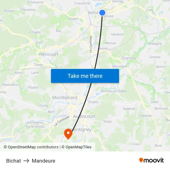 Bichat to Mandeure map