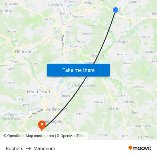Bochets to Mandeure map