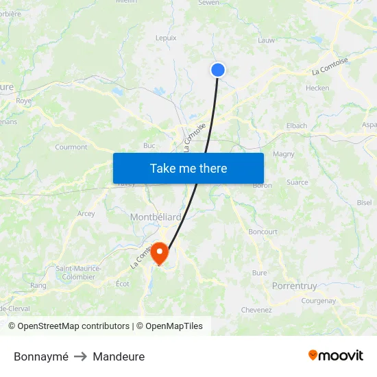 Bonnaymé to Mandeure map