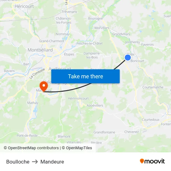 Boulloche to Mandeure map