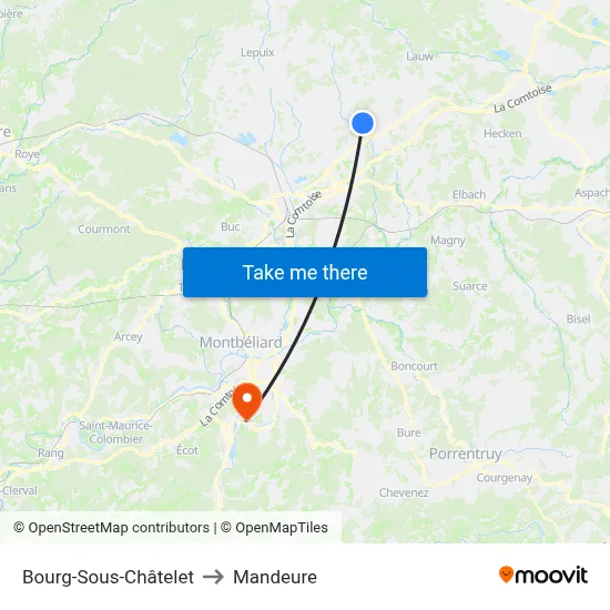 Bourg-Sous-Châtelet to Mandeure map