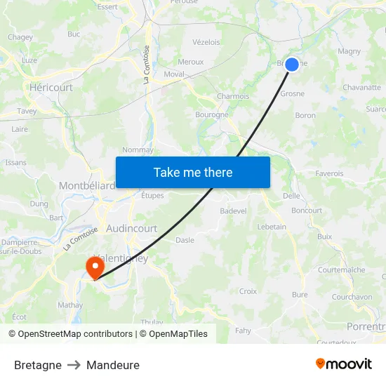 Bretagne to Mandeure map